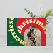 Groen Rood Vetgedrukte Kerstmis Goud Ovaal One Pho Folie Feestdagenkaart (Staand Voorkant)