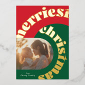 Groen Rood Vetgedrukte Kerstmis Goud Ovaal Twee Fo Folie Feestdagenkaart (Voorkant)