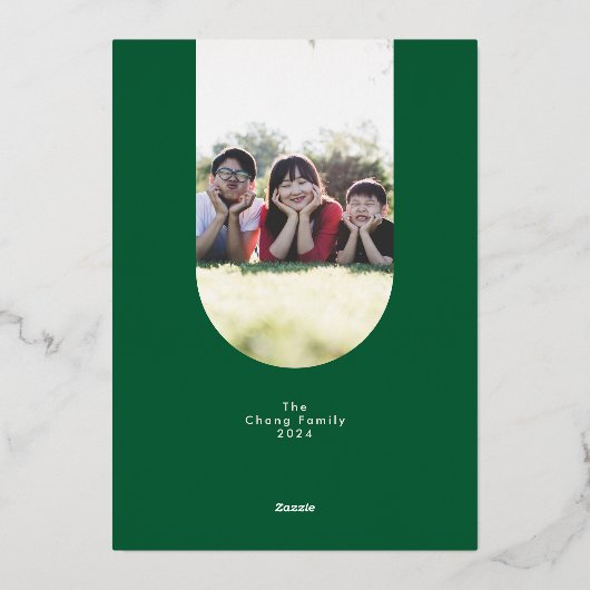 Groen Rood Vetgedrukte Kerstmis Goud Ovaal Twee Fo Folie Feestdagenkaart (Achterkant)