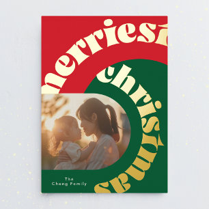 Groen Rood Vetgedrukte Kerstmis Goud Ovaal Twee Fo Folie Feestdagenkaart