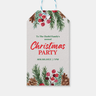Groen & Rood Vintage Foto Familie Kerstfeest Cadeaulabel