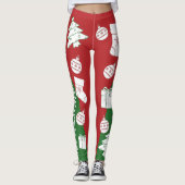 Groen & Rood Vrolijk Kerstfeest Vrouwen Leggings (Voorkant)