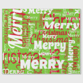 Groen Rood Vrolijk Kerstmis Herhalend Woord Cadeaupapier (Vlak)