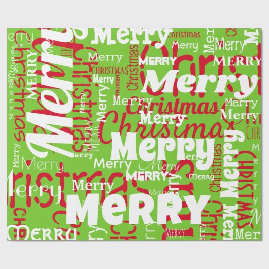 Groen Rood Vrolijk Kerstmis Herhalend Woord Cadeaupapier (Vlak)