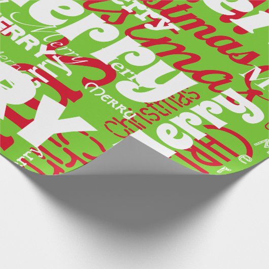 Groen Rood Vrolijk Kerstmis Herhalend Woord Cadeaupapier (Hoek)