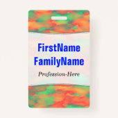 Groen, rood Waterverf-als Abstract Patroon; Naam Badge (Achterkant)