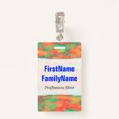 Groen, rood Waterverf-als Abstract Patroon; Naam Badge (Achterkant met clip)