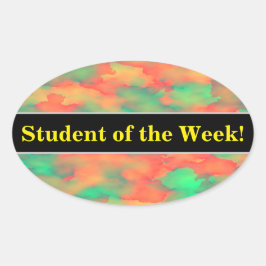 Groen, rood Waterverf-als Abstract Patroon Ovale Sticker