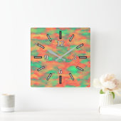 Groen, rood Waterverf-als Abstract Patroon Vierkante Klok (Huis)