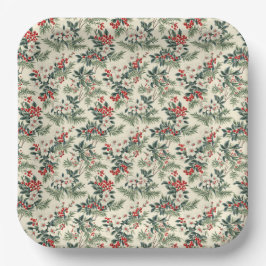  Groen & Rood Winterberry Kerst Papieren Bordje