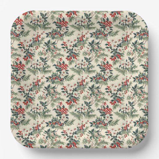  Groen & Rood Winterberry Kerst Papieren Bordje (Voorkant)