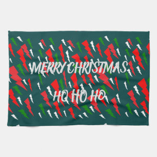 Groen rood wit design woordtekst vrolijk kerstfees theedoek
