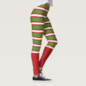 Groen Rood & Wit Gelaagde Strepen Feestelijk Leggings (Rechts)