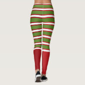 Groen Rood & Wit Gelaagde Strepen Feestelijk Leggings (Achterkant)