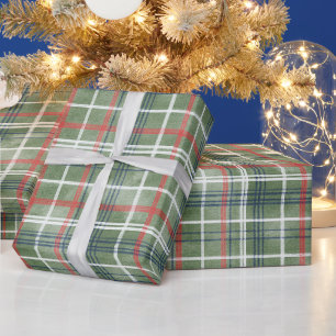 Groen Rood Wit Karo Strepen Kerstmis Cadeaupapier