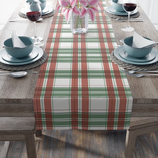 Groen, rood, wit Kerst Plaid Gingham Lange Tafelloper