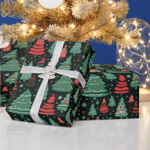 Groen Rood Wit Kerstbomen Zwart Kerstmis Cadeaupapier