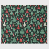 Groen Rood Wit Kerstbomen Zwart Kerstmis Cadeaupapier (Vlak)