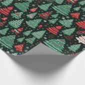 Groen Rood Wit Kerstbomen Zwart Kerstmis Cadeaupapier (Hoek)