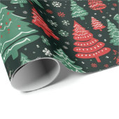 Groen Rood Wit Kerstbomen Zwart Kerstmis Cadeaupapier (Rol Hoek)
