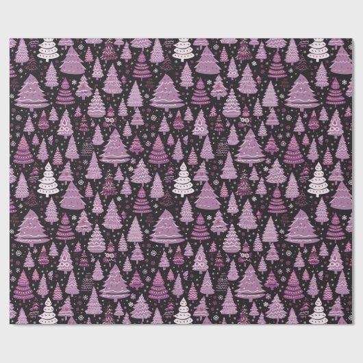 Groen Rood Wit Kerstbomen Zwart Kerstmis Cadeaupapier (Vlak)