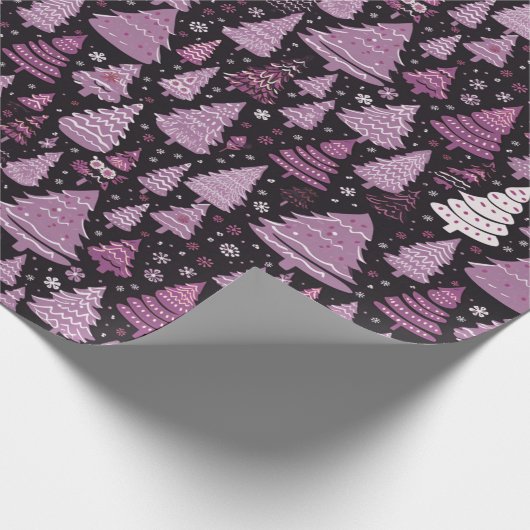 Groen Rood Wit Kerstbomen Zwart Kerstmis Cadeaupapier (Hoek)