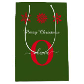 Groen rood wit monogram script kerst medium cadeauzakje (Voorkant)