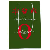 Groen rood wit monogram script kerst medium cadeauzakje (Achterkant)