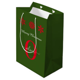 Groen rood wit monogram script kerst medium cadeauzakje
