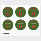 Groen rood wit monogram script kerst ronde sticker (Vel)