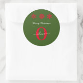 Groen rood wit monogram script kerst ronde sticker (Tas)