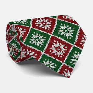 Groen Rood Wit Nordic Kerst Sneeuwvlok Patroon Stropdas