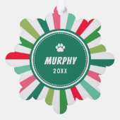 Groen Rood Wit Starburst Stripes Hond Kerstmis Ornament Kaart (Achterkant)