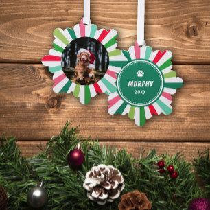 Groen Rood Wit Starburst Stripes Hond Kerstmis Ornament Kaart