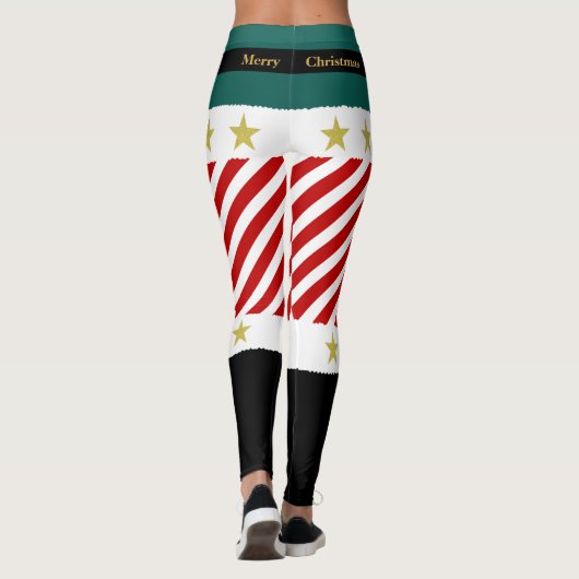 Groen Rood Wit Strepen Candy Cane Elf Kerstmis Leggings (Achterkant)