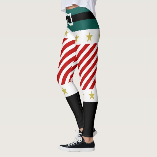 Groen Rood Wit Strepen Candy Cane Elf Kerstmis Leggings (Links)