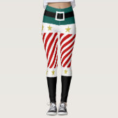 Groen Rood Wit Strepen Candy Cane Elf Kerstmis Leggings (Voorkant)