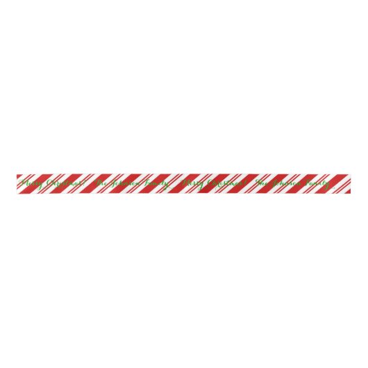 Groen Rood Wit Vrolijk Kerstmis Candy Cane Stripes Satijnen Lint (Voorkant)