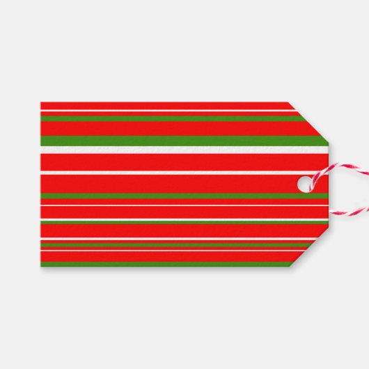Groen, Rood, Witte Streep Kerstmis Cadeaulabel (Voorkant (Horizontaal))