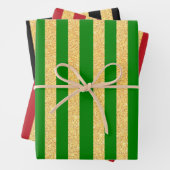 Groen Rood Zwart Goud Glitter Strepen Patroon Inpakpapier Vel (In situ)
