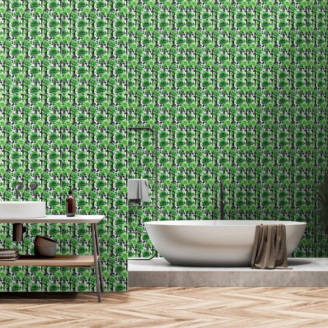 Groen Roos Behang (Badkamer)