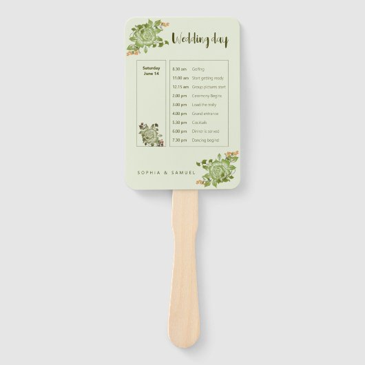 Groen Roos Bloemen Bruiloft Thema Handwaaier (Voorkant)
