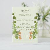 Groen Roos Bloemen Bruiloft Thema RSVP Kaartje (Staand voorkant)