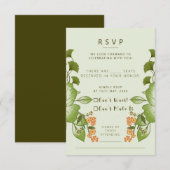 Groen Roos Bloemen Bruiloft Thema RSVP Kaartje (Voorkant / Achterkant)