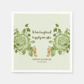 Groen Roos Bloemen Bruiloft Thema Servet (Voorkant)