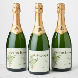 Groen Roos Bloemen Bruiloft Thema Sparkling Wijnetiket