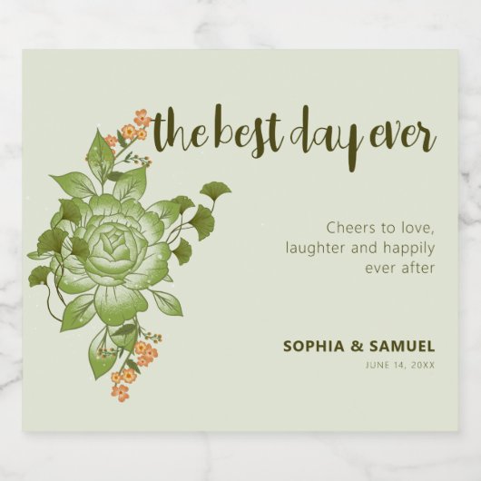 Groen Roos Bloemen Bruiloft Thema Sparkling Wijnetiket (Enkel label)