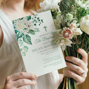 Groen Roos Bloemen Doop Kaart