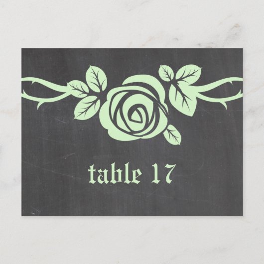 Groen Roos Chalkboard Table Number Briefkaart (Voorkant)