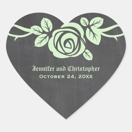Groen Roos Chalkboard Wedding Stickers (Voorkant)
